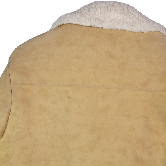 Suede Sherpa Lined Vintage 70's Heavy Winter Cold Weather Button Down Coat 40 - Picture 7 of 16